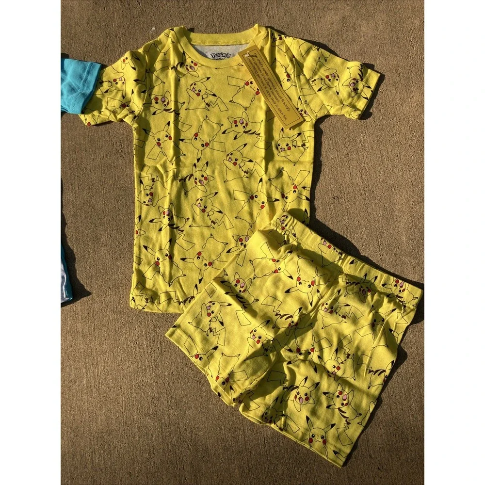 New Pikachu Pokémon PJ Pajama Shirt and Shorts set size 10 Lot Of 2 BNWT 100% Co